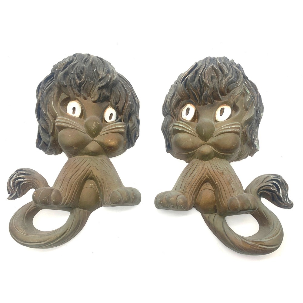 Homco Lion Wall Plaques Set of 2 Bronze Tone Vintage Mid Century Home Interiors